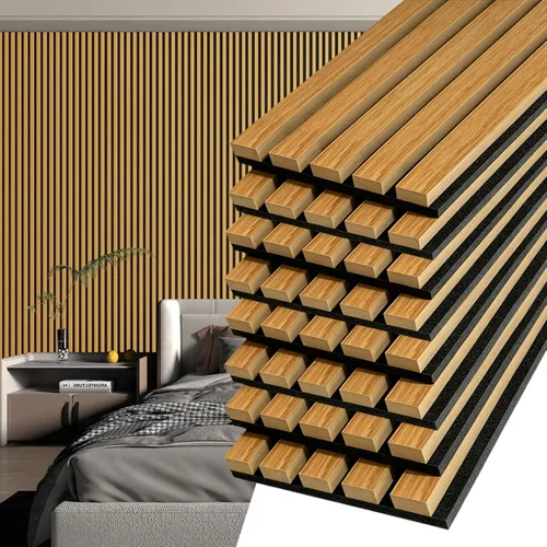 Vista 12 de Art3d 2 paneles acústicos de listones de madera para pared y techo, panel de absorción de sonido acanalado 3D con acabado de madera, negro mate