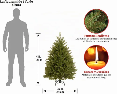 Vista 3 de National Tree Company - Mini árbol de Navidad artificial, verde, abeto Dunhill, incluye soporte, 4 pies
