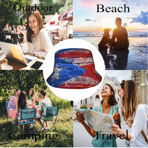 Vista 6 de Sombrero de pescador de Puerto Rico para el sol, sombrero de playa, divertido gorro de pescador, para exteriores, para hombres y mujeres, talla única