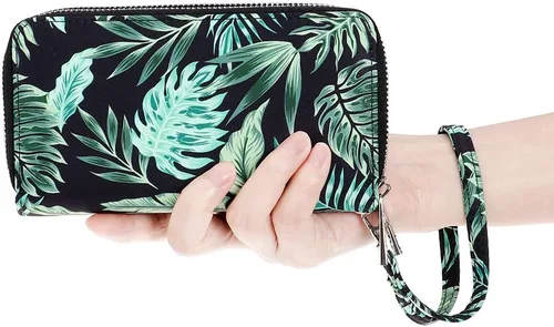 Vista 7 de Cartera de teléfono celular para mujer con doble cremallera y correa de muñeca extraíble