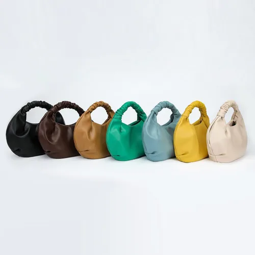 Vista 6 de Mini bolsos de mano tipo hobo para mujer, bolsos de mano de cuero suave para mujer en forma de nube con asa superior
