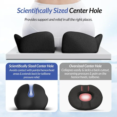 Vista 5 de ZIKEE Cojín de asiento grueso, almohada ergonómica de espuma viscoelástica para hemorroides para cadera, ciática, alivio de sentado prolongado