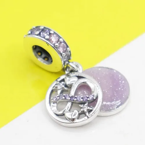 Vista 5 de Brillantes corazones infinitos y estrellas cuelgan encanto colgante de plata de ley 925, joyería cuentas regalos para mujeres pulsera y collar