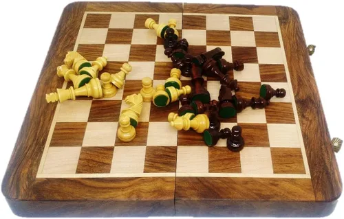 Vista 6 de RoyalChessMall-Juego de ajedrez magnético de madera de 10 pulgadas de palisandro dorado