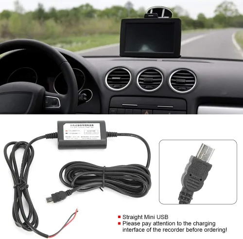 Vista 9 de Acouto Dash Cam Hardwire Kit 12v 24V a 5V 2.5A Straight Mini USB Step Down Line para monitoreo de estacionamiento, cámaras de reserva de vehículos
