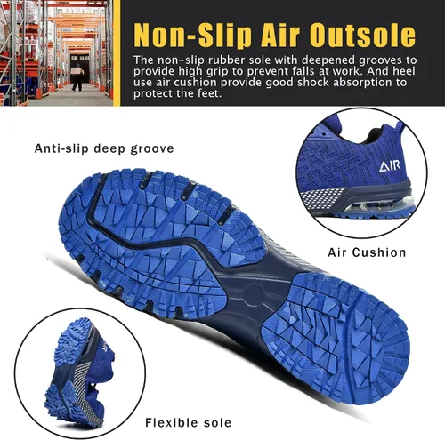 Vista 5 de HiHatide - Zapatos con punta de acero para hombre, zapatos de trabajo, zapatos de seguridad, con amortiguación de aire, ligeros, antideslizantes