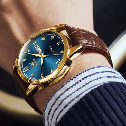Vista 8 de OLEVS Tienda Watches, reloj de cuero marrón para hombre, reloj de fecha para hombre, reloj luminoso para hombre, reloj de vestir para hombre, reloj