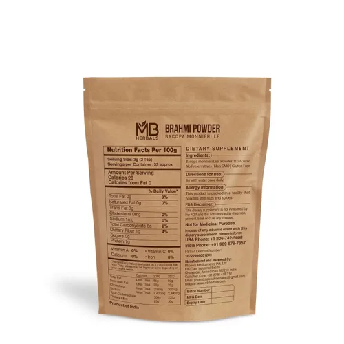 Vista 4 de MB Herbals Brahmi Pure Powder 3.53 oz 3.5 oz 100% puro Bacopa monnieri Powder Cuidado del cabello