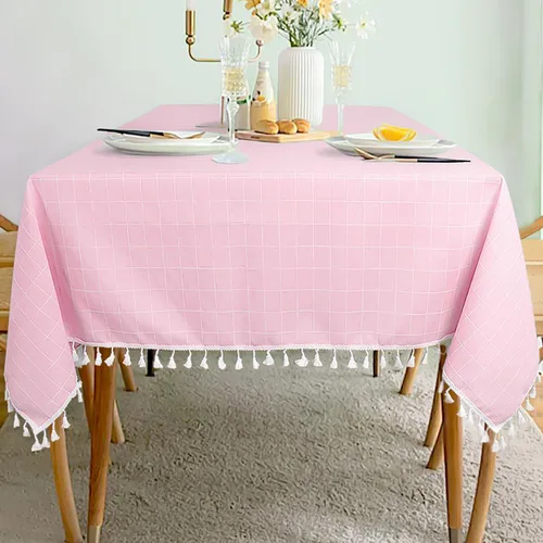 Vista 17 de ShinyBeauty Mantel Redondo Rosa Bebé de 55 Pulgadas Mantel Gingham Rosa a Cuadros Mantel de Mesa de Algodón para Mesa Redonda Mantel a Cuadros Rosa