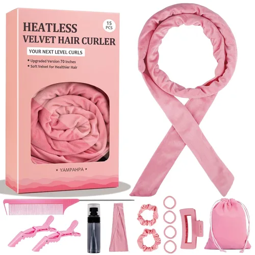 Vista 17 de Rizos sin Calor con Diadema para la Noche, 70'' Rizadores de Cabello sin Calor para Cabello Mediano a Largo, Negro