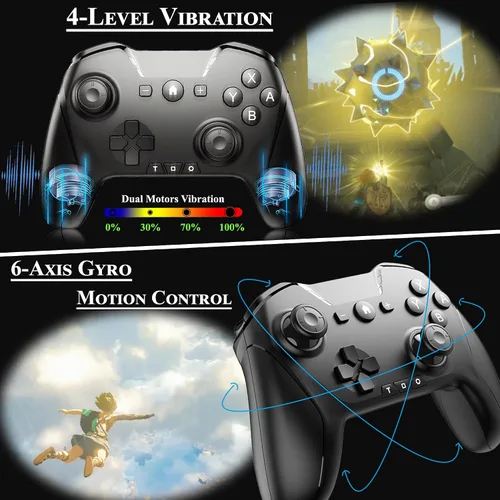 Vista 6 de PlayHard Switch Controller, Wireless Switch Pro Controllers with Thumb Grip Caps for SWITCHOLEDLITE, Remote Gamepad for Switch Pro, Programmable