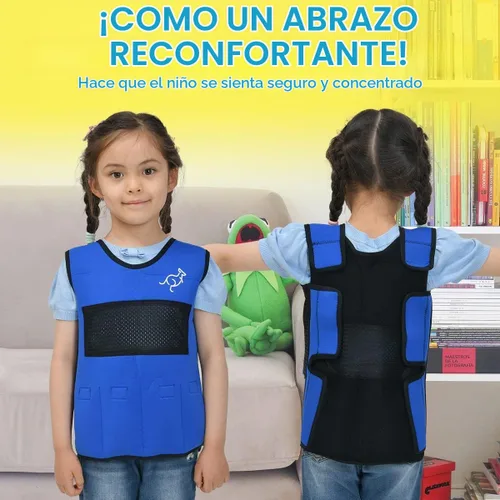 Vista 2 de Ted Kangaroo Chaleco con peso para niños, chaleco de compresión sensorial para comodidad de presión profunda (azul)