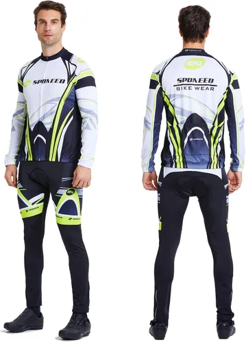 Vista 7 de sponeed Ropa de ciclismo para hombre, manga larga, para bicicleta de montaña, camiseta de bicicleta de carretera, pantalones acolchados, trajes