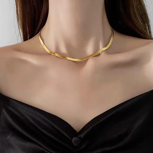 Vista 2 de Collar de cadena de espiga plana de plata de ley 925 de 0.197 in para mujer, 16 pulgadas, 18 pulgadas