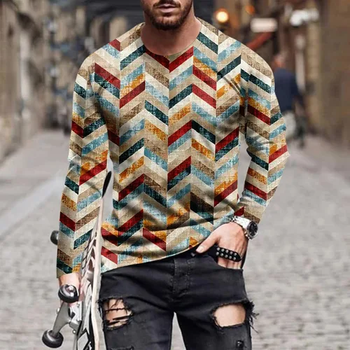 Vista 5 de Camisa de manga larga para hombre, ajuste holgado, sudadera de diseñador de moda, estampado vintage, ropa casual