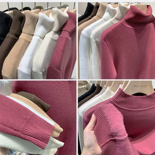 Vista 4 de oliwex Camiseta de punto grueso de forro polar de invierno, 2023, nuevo suéter casual grueso de cuello alto, suave y térmico