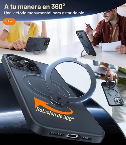 Vista 3 de TORRAS Q3 Spin - Funda para iPhone 14 Pro Max con soporte magnético 360, color negro