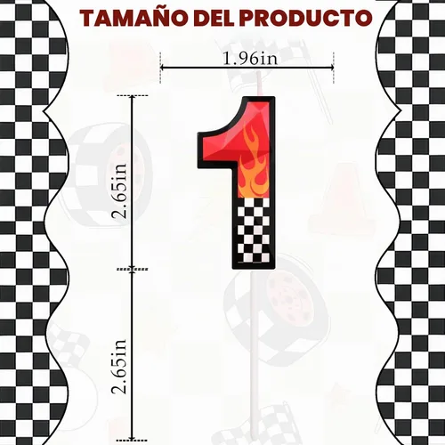Vista 2 de Vela de cumpleaños número 1 de coches de carreras, decoraciones