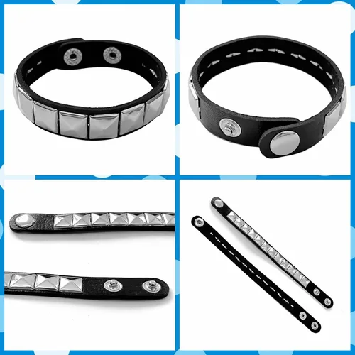 Vista 5 de 3 Pieces Punk Rock Leather Bracelets for Women Pop 80s 90s Emo Jewelry Accessories Retro Spiked Adjustable Wrap Wrist Cuffs