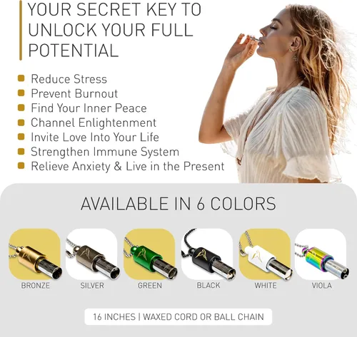 Vista 5 de LOVETUNER Collar de respiración de 528Hz para alivio del estrés, atención plena y meditación Silbato de sanación sonora para ansiedad, enfoque