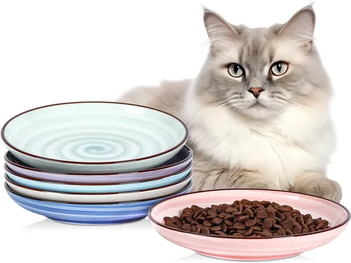 Vista 8 de Selamica Cuencos de cerámica para gatos, 6 pulgadas de ancho poco profundos para aliviar la fatiga de los bigotes, juego de 4, colores surtidos
