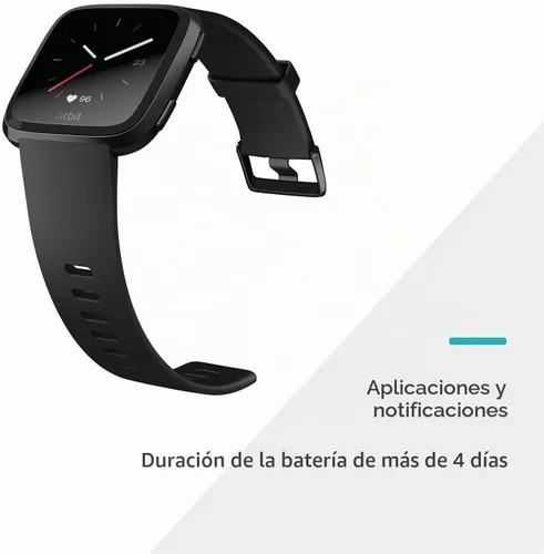 Vista 4 de Fitbit Versa Reloj Inteligente, Negro/Aluminio Negro, Talla Única (Correas S y L Incluidas)