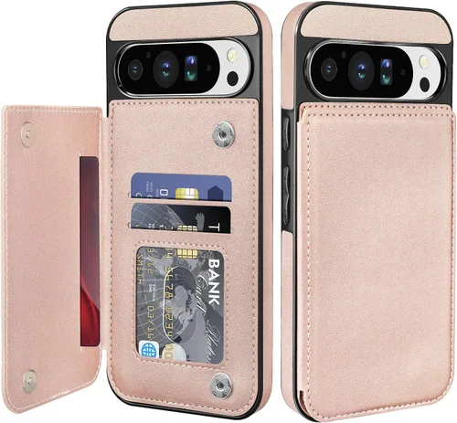 Vista 9 de Bizzib para Google Pixel 6A Funda de cuero tipo cartera con tarjetero, cubierta tipo libro con pata de pie, cierre magnético, funda protectora a