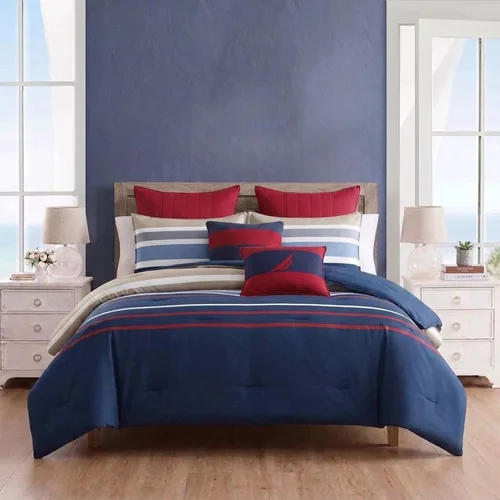 Vista 6 de Nautica - Juego de funda de edredón tamaño individual, ropa de cama reversible de algodón con cierre de botón, decoración informal para el hogar