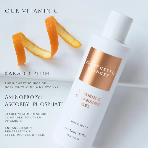 Vista 3 de Georgette Klinger Gel limpiador de vitamina C – El lavado facial antioxidante diario ilumina y mejora la textura para una piel más clara y suave.