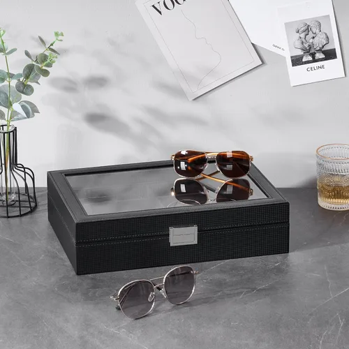 Vista 3 de BEWISHOME Organizador de lentes de sol, organizador de lentes, funda de lentes de sol de 8 ranuras para hombres, caja de almacenamiento de anteojos