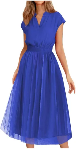 Vista 4 de UQRZAU Women's Bohemian Dresses Summer V Neck Sexy High Waist Solid Color Shiny Gown Long Dress Casual Dresses