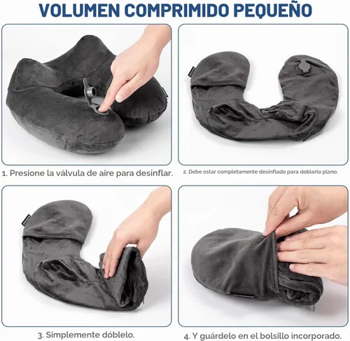 Vista 6 de Rewondah Almohada inflable de viaje para avión dormido, almohada inflable para el cuello para viajar en avión con funda lavable, almohada de viaje