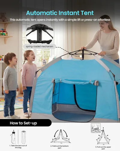 Vista 3 de Casa de juegos para niños fácil de instalar con bonita tira de luces LED y 3 aberturas grandes, carpa de juego portátil para niños y habitación