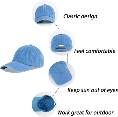 Vista 7 de LANGZHEN Gorra de béisbol unisex 100% algodón, para hombres y mujeres, de mezclilla lavada, ajustable, sombrero de papá