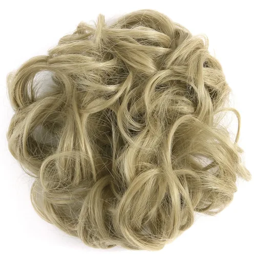 Vista 3 de Extensiones de moño de cabello desordenado, moño de cabello con coletero, recogedor Rubio ceniza