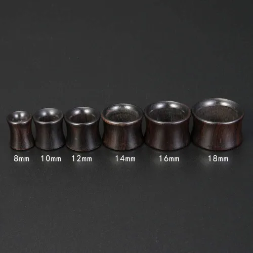 Vista 2 de 2 pares de dilatadores de oreja de madera orgánica marrón de doble acampanado 0G-1116