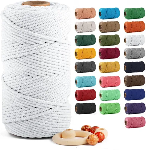 Vista 75 de ZUEXT Cordón de algodón para macramé de 4 mm x 500 m, ZUEXT Cordones trenzados naturales hechos a mano en verde manzana de 4 hebras, cuerda de lana