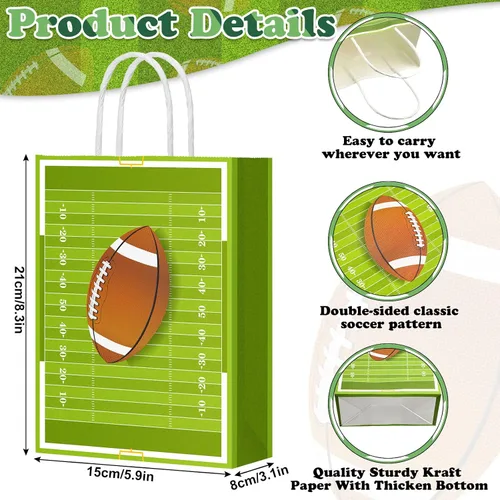 Vista 2 de Fainne 30 bolsas de regalo de fútbol americano con asas de 8.3 x 5.9 x 3.1 pulgadas, bolsa de golosinas de fútbol para aperitivos, dulces, regalos