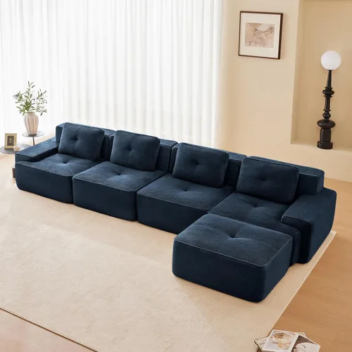 Vista 58 de Sofá moderno comprimido sin armazón de 116", sofás seccionales de 3 plazas para sala de estar, sofá seccional modular de pana verde nube, espuma