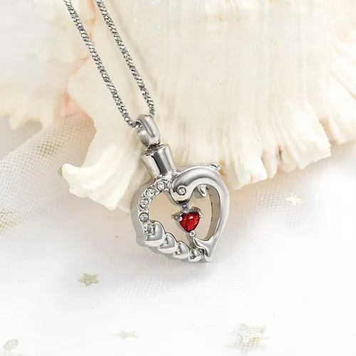 Vista 9 de Yinplsmemory Collar de urna de corazón de delfín para cenizas para mujer, colgante de urna de corazón de cristal, collar de recuerdo de cenizas