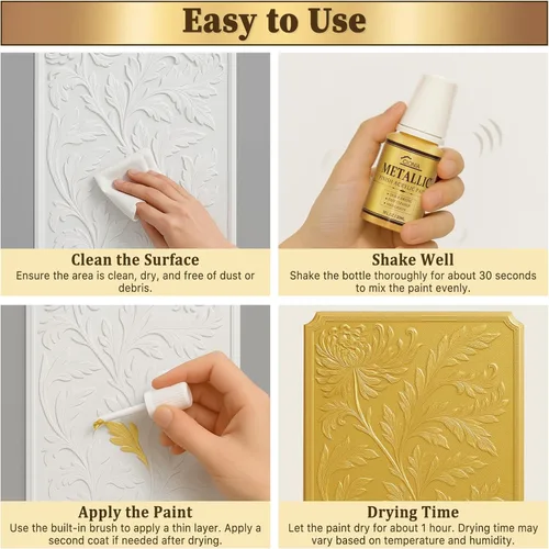 Vista 7 de CIONIA Pintura Dorada Acrílica Metálica, Pintura de Retoque de Hoja de Oro para Madera, Metal, Artes y Manualidades, Decoración del Hogar y Pared