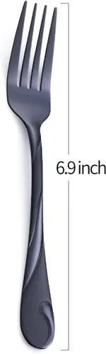 Vista 2 de Juego de 6 tenedores para ensalada de acero inoxidable de 6.9 pulgadas, tenedor de postre de metal negro brillante, tenedor pequeño para tartas