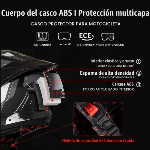 Vista 2 de Casco integral Bluetooth para motocicleta aprobado por DOT, casco modular para motocicleta con visera solar incorporada, puertos de ventilación