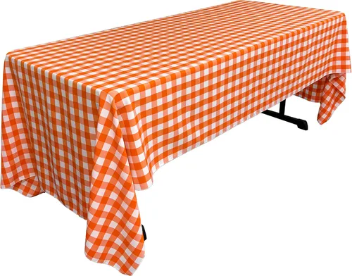 Vista 44 de LA Linen Mantel rectangular de poliéster Gingham a cuadros 60 por 84 pulgadas, blanco y verde oscuro