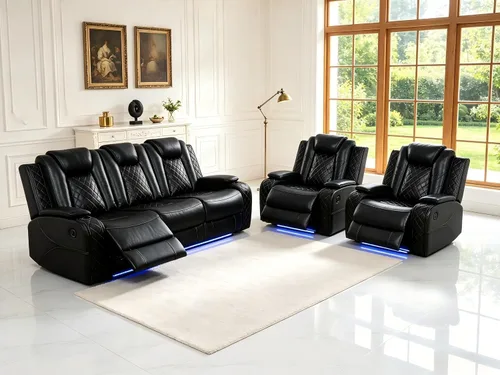 Vista 72 de Juego de sofás reclinables eléctricos, juegos de muebles de sala de estar, sofá reclinable eléctrico moderno negro, sofá biplaza y silla