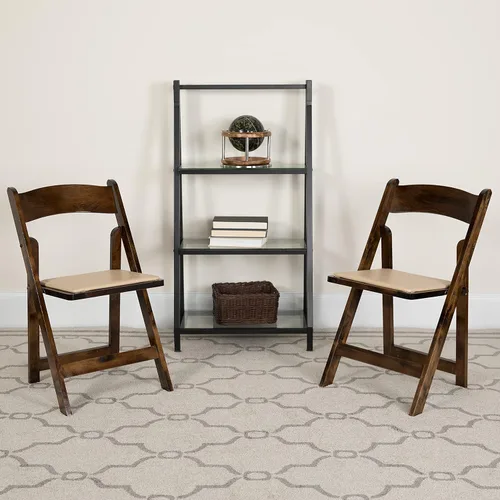 Vista 13 de EMMA + OLIVER Paquete de 4 sillas plegables de madera negra con asiento acolchado de vinilo