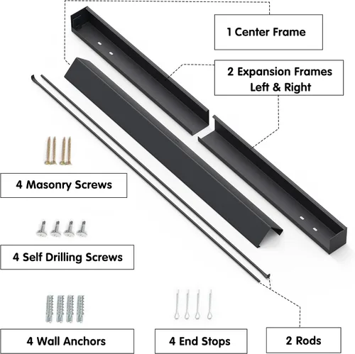 Vista 8 de Air Jade Kit de barra y cenefa ajustable para cortina de malla para chimenea, color negro mate
