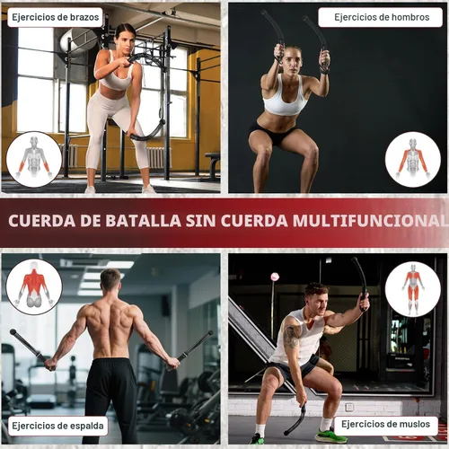 Vista 4 de Cordless Battle Rope for Home Gym, Heavy Duty Portable with Poster Negro