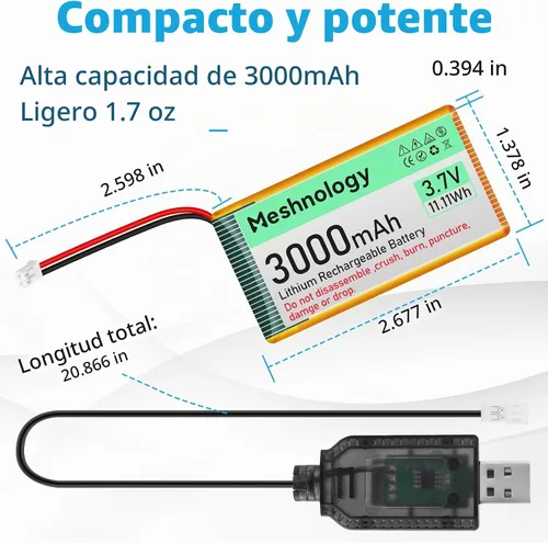 Vista 6 de 3.7V Lipo Batería 3000mAh 103665 Batería recargable de polímero de litio con cable de cargador USB PH2.0 Conector Circuito de protección integrado