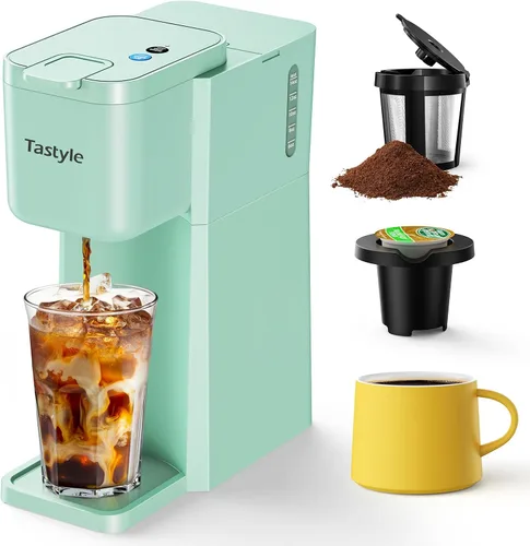 Vista 11 de Tastyle Mini Single Serve Hot and Iced Coffee Maker for K Cup and Ground Negro clásico